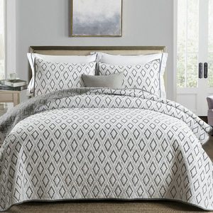 欧式纯棉绣花绗缝被三件套美式床盖出口衍缝夹棉床单夏凉被空调毯