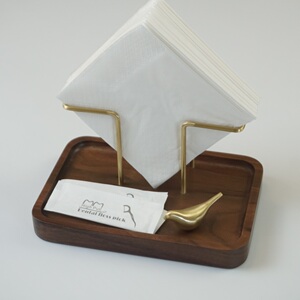 西餐厅民宿餐巾纸架咖啡馆纸巾架黑胡桃实木方巾纸座黄铜立式架子