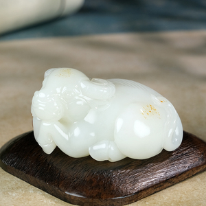羊脂白玉手把件牛