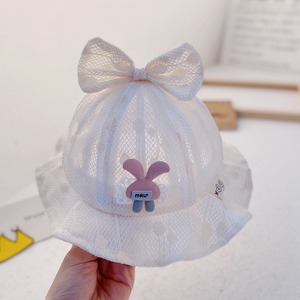 婴儿帽子女宝宝公主夏季薄款蕾丝网遮阳帽新生儿0一1岁可爱渔夫帽