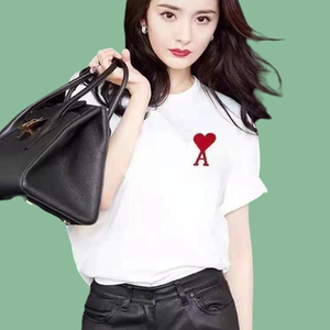 明星同款amit恤法国短袖女新款红色爱心桃心a圆领刺绣宽松大码男
