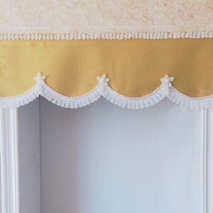 包邮定制窗帘幔头粉紫姜黄绿蓝色遮光麻蕾丝花边门帘轨道遮挡帘头