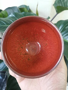 名盏阁 非遗名家建盏 张伟 赤焰 柿红 兔豪油滴曜变建盏 主人杯