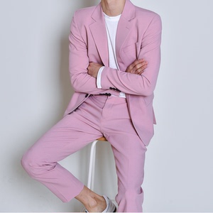 韩国代购d 两粒单排扣粉色西装商务休闲男士西服正装结婚礼服外套