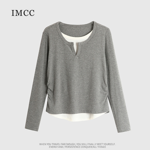 IMCC设计感小众层次假两件叠穿打底衫女春宽松显瘦长袖T恤上衣ins