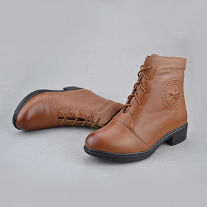 金孚孚德鞋业冬款牛皮圆头侧拉链短筒棉靴低跟方跟加绒短靴包邮