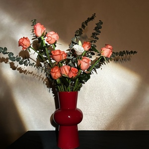 复古法式现代简约样板房客厅办公室桌面陶瓷红色小花器乔迁送礼
