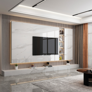 2022网红悬空岩板电视背景墙瓷砖现代轻奢客厅影视墙格栅简约造型