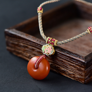 原创设计民族风手工编织老蜜蜡鸡油黄平安扣吊坠锁骨链复古珠宝