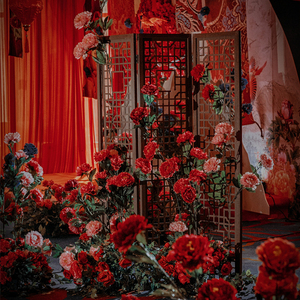 婚礼铁艺中式屏风雕花婚庆道具中华门中国风大红拱门舞台背景装饰