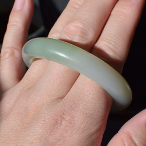 家有和田 翠青手镯57圈 和田玉青海料 青白 烟紫 三色 亚光带证书