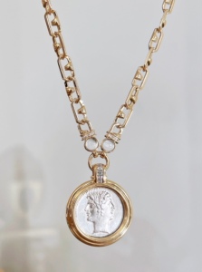 【客订鉴赏】古币项链ngc证书古罗马双面神雅努斯多戴18k黄金钻石