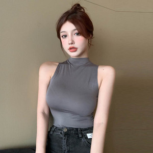 格格家 夏季网红性感背心显胸大短款修身清新甜美薄款无袖上衣女