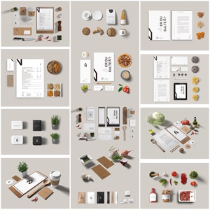 全套中式餐厅咖啡厅餐饮果蔬品牌形象VI设计模板PSD样机贴图素材