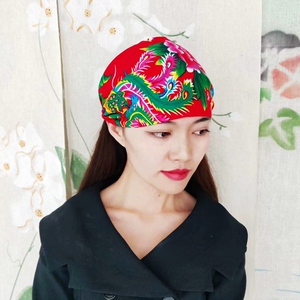 布艺头巾女发带东北大花布帽简约酒吧服务员帽棉麻发箍个性头箍发