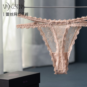 芬斯狄娜低腰性感蕾丝丁字裤女透明镂空舒适无痕网纱三角内裤t裤