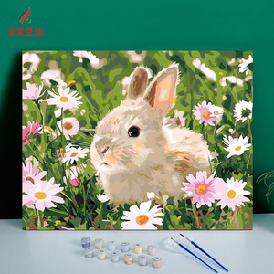 手工diy数字油画定制儿童卡通动物手绘填色客厅装饰油彩画 小兔子