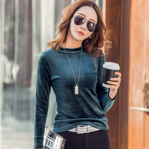 很厚的金丝绒平绒女加厚打底衫女长袖中款加绒衣上衣服2019年新款