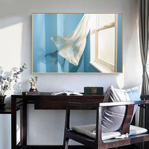 北境画心 现代小清新海洋蓝色飘逸窗帘窗户装饰画客厅油画布画芯