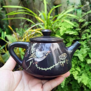 建水紫陶壶苏佛涛何锦莲蓬彩填石瓢壶240ml一壶一证