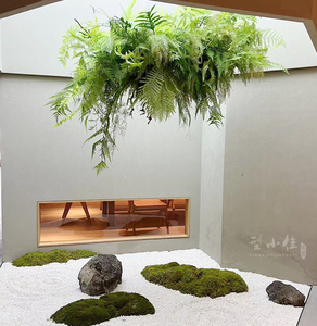 仿真蕨草叶森系垂挂悬吊花艺景观禅意假石头苔藓干景茶室厨窗装饰