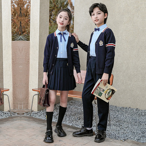 小学生校服春秋套装三件套开衫毛衣学院风儿童演出班服幼儿园园服