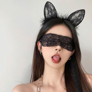 派对化妆舞会猫女郎头饰黑色蕾丝面纱网红可爱猫兔耳朵发箍眼罩