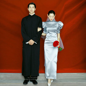 2022年春季民国复古情侣婚纱摄影主题艺术结婚照改良女旗袍男大褂