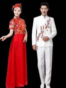 新款大合唱服装演出服成人中国风民乐古筝二胡朗诵表演服男女长裙