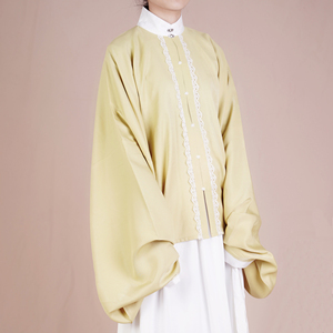 【现货】莫兰迪色系流光斜纹缎微闪琵琶袖立领对襟袖短衫冬明制女