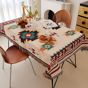 美式流苏桌布棉麻餐桌台布茶几盖巾户外露营毯野餐垫野营桌布