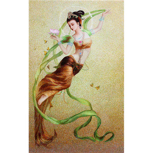 苏绣diy套件人物刺绣针迹扫描敦煌飞天仙女天女散花玄关装饰画