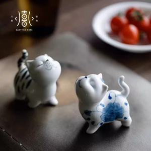 纯手绘傲娇猫咪茶宠家用茶桌装饰摆件可爱茶玩饰品陶瓷盖置