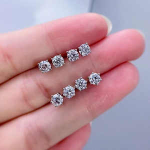 18k金经典6爪钻石耳钉50分单钻人工合成培育真钻cvd现货耳扣订制