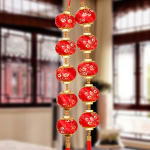 刺绣小红灯笼串辣椒挂饰客厅电视背景墙年年有余吊饰春节室内装饰