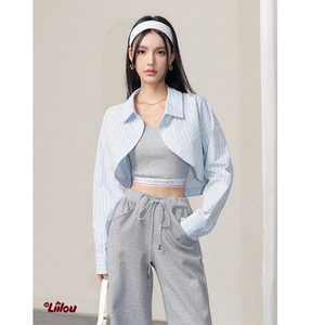 LIILOU 官方授权 短款弧形坎肩衬衫外套女韩版复古设计感休闲衬衣