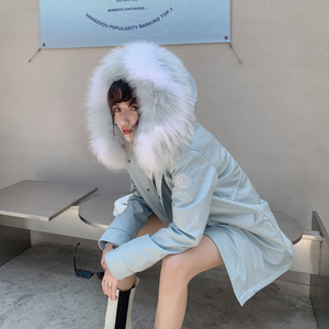 ozlana 官方授权 皮毛一体大毛领派克服女2021冬季新款设计感外套