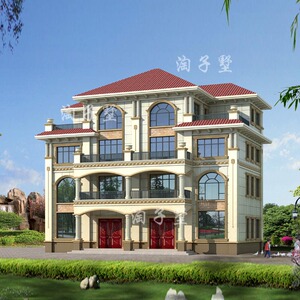 农村别墅设计图纸三四层兄弟共堂屋双拼豪华自建房全套 效果图418