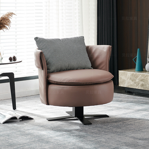 单人沙发椅真皮旋转北欧极简小户型客厅单椅阳台设计师休闲椅简约