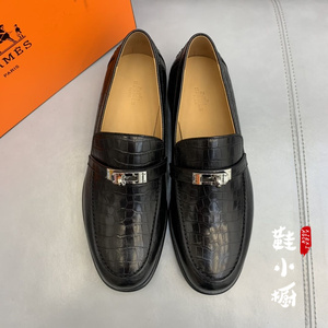 hermes/爱马仕 2022ss鳄鱼皮裂纹不规则断面银色搭扣休闲皮鞋男鞋