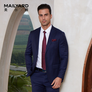 MAILYARD/美尔雅西服套装 纯羊毛商务男士蓝色条纹西服西裤 070