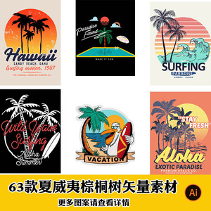 29潮牌港风棕桐树椰树夏威夷海边度假风服装t恤烫画印花图案素材