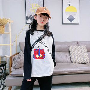 嗨大e小e童装2022春季新款男童女童韩版卡通印花拼接长袖t恤3777