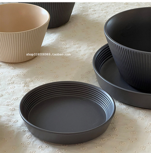 走失的blue 韩式哑光餐具陶瓷盘碗套装线条平盘米饭碗小碟泡面碗