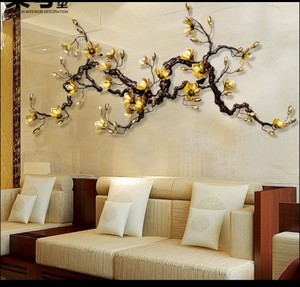 墙上装饰品墙面壁饰创意玉兰花家居工艺品酒店客厅铁艺挂件背景墙