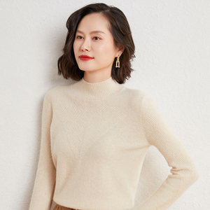 2022春季新款半高领羊绒衫女100纯羊绒套头长袖羊绒毛衣921212