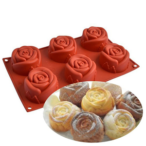 烘焙工具 正品6朵玫瑰花形硅胶巧克力 蛋糕 布丁 耐高 低温 模具