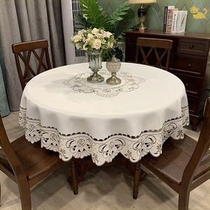 白色欧式桌布 感餐桌垫大圆桌台布家用绣花圆形盖布台布罩卓布
