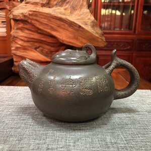 (逸茗居紫砂总汇)宜兴紫砂壶可心传人=朱扣喜柴烧宝石蓝圣佛壶