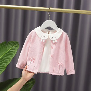 一岁女宝宝小外套纯棉针织衫婴儿开衫春装韩版女童打底长袖毛衣